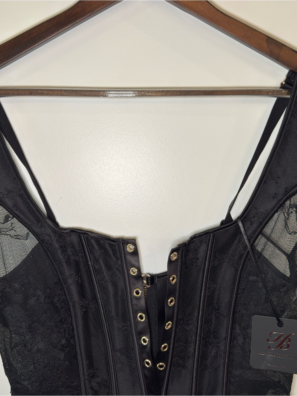 Honey Birdette Rebecca Mini Lace Up Lace Dress in Black - Picture 8 of 16